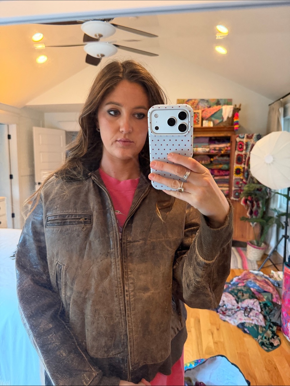Vintage Brown Leather Aviator/Bomber Jacket - Women